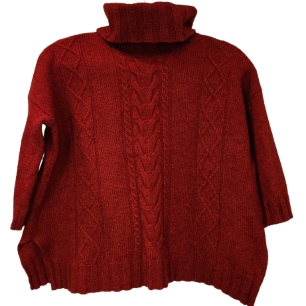 Banana Republic Wool/Alpaca Blend 3/4 Sleeve Red Turtleneck Size XS/S Boxy Fit